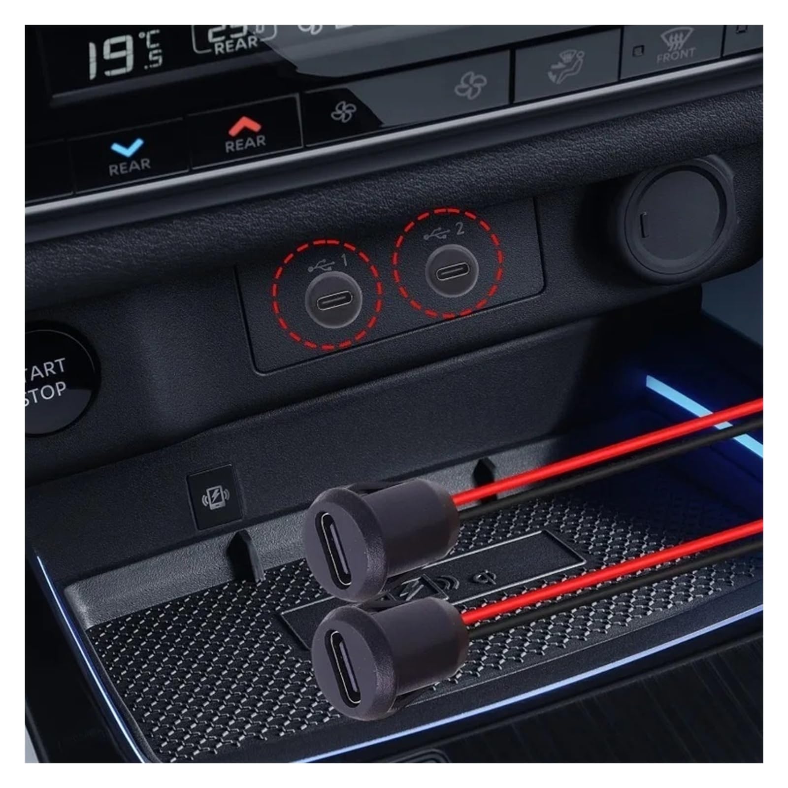 Złącze USB C żeńskie 2 piny, wodoodporne złącze do szybkiego ładowania (20 szt. czerwone)