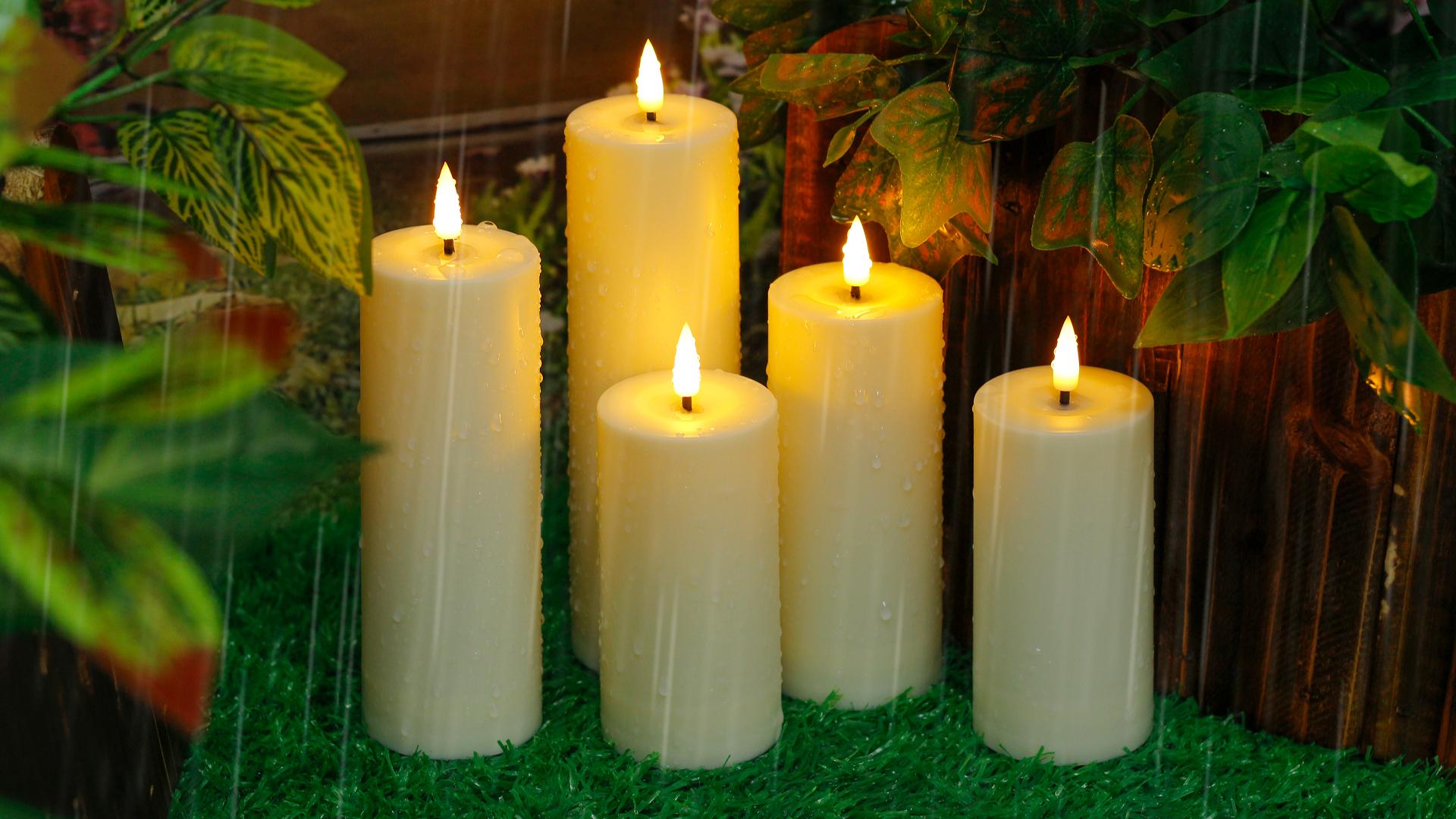 Image of 8pcs Waterproof Plastic Flameless 2.2 inch x4 inch 4 inch 5 inch 5 inch 6 inch 6 inch 7 inch 7 inch Flickering Ivory Candles with Remote and Timer, Outdoor LED Battery Operated Warm Light Long Lasting 600 Hrs