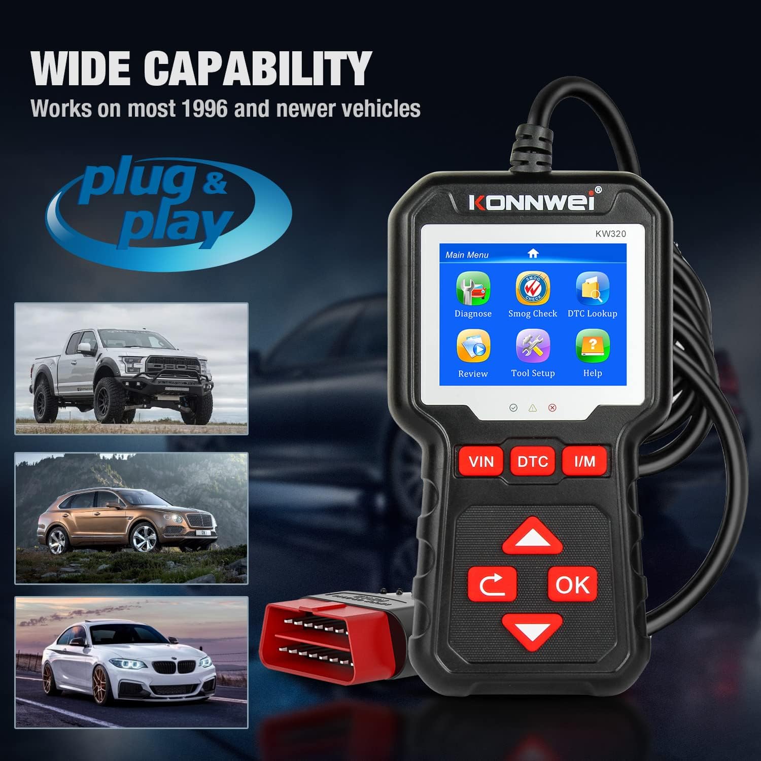 KONNWEI KW320 Car OBD2 Scanner Professional Code Reader Engine Fault Code Reader Scanner CAN Diagnostic Scan Tool for All OBD II Protocol Cars Since 1996