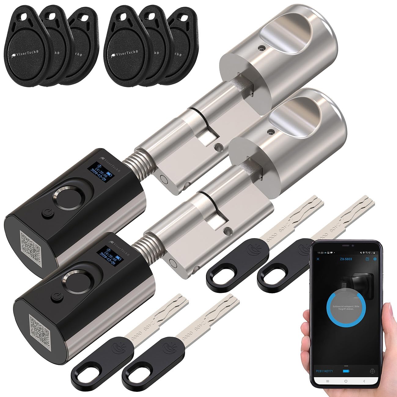 VisorTech Türöffner: 2er-Set elektronische Tür-Schließzylinder, Fingerabdruck, Transponder (Fingerabdruck Tuerschloss, Türschloss Haustür, RFID)