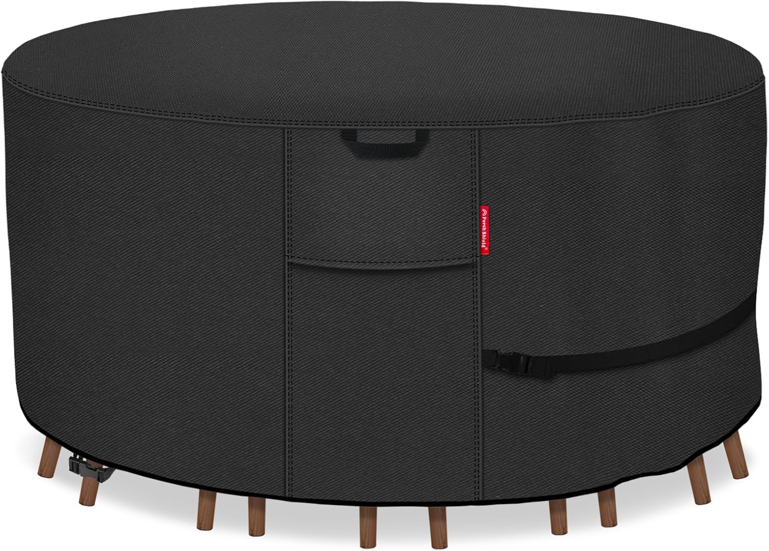 Porch Shield Round Patio Furniture Cover - Waterproof 600D Heavy Duty Outdoor Table and Chairs Cover 96 inch, Black