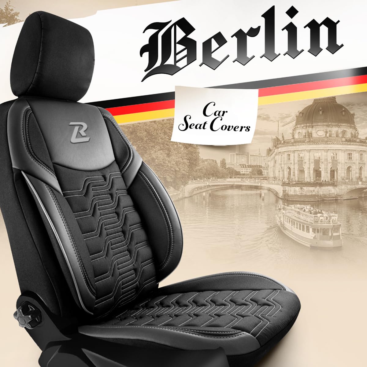 LUCARO Coprisedile Auto per Universale Berlin, Nero-Grigio | Coprisedili e protezioni, accessorio ideale per l'auto - protegge i sedili originali della tua auto