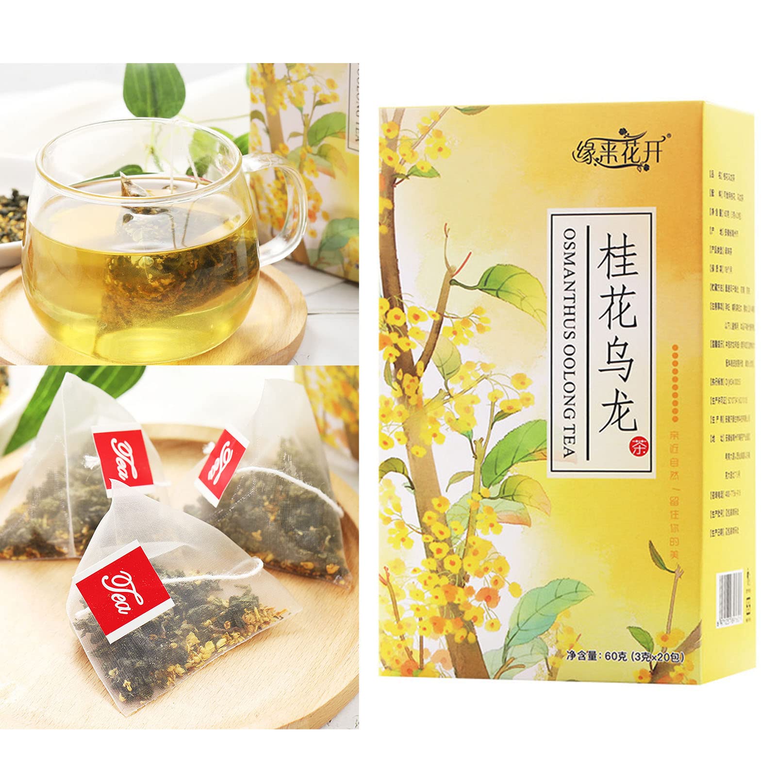 Sachets de thé Oolong Osmanthus, 20 unités Oolong naturel avec thés séchés d'Osmanthus Feuilles de fleurs Oolong Sachets d'infuseur de thé pour le bureau à domicile