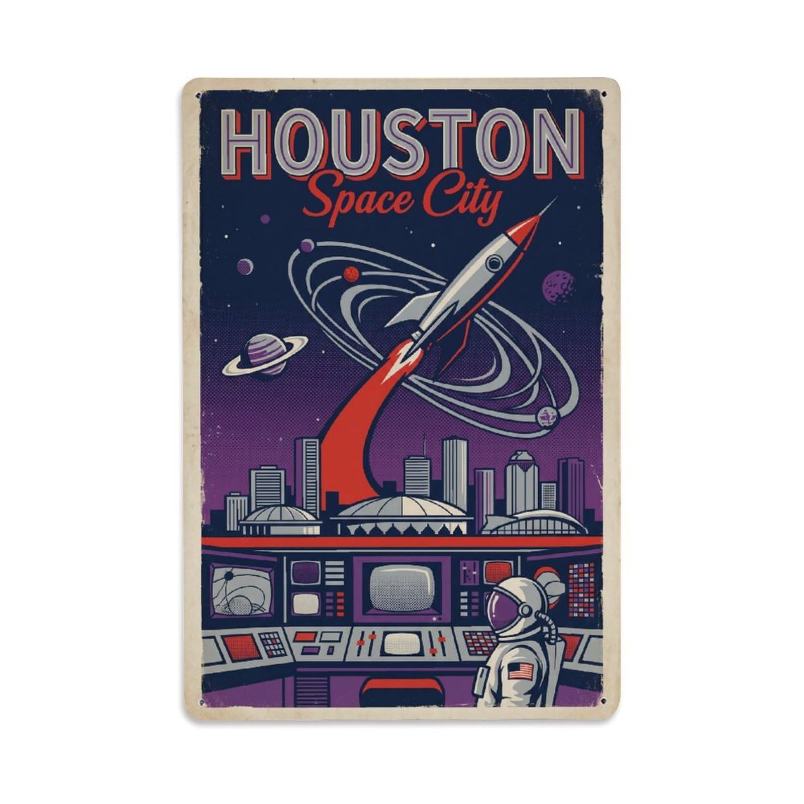 Huiyhb 8X12inch(20X30cm) Travel Retro Usa Houston Metal Tin Sign