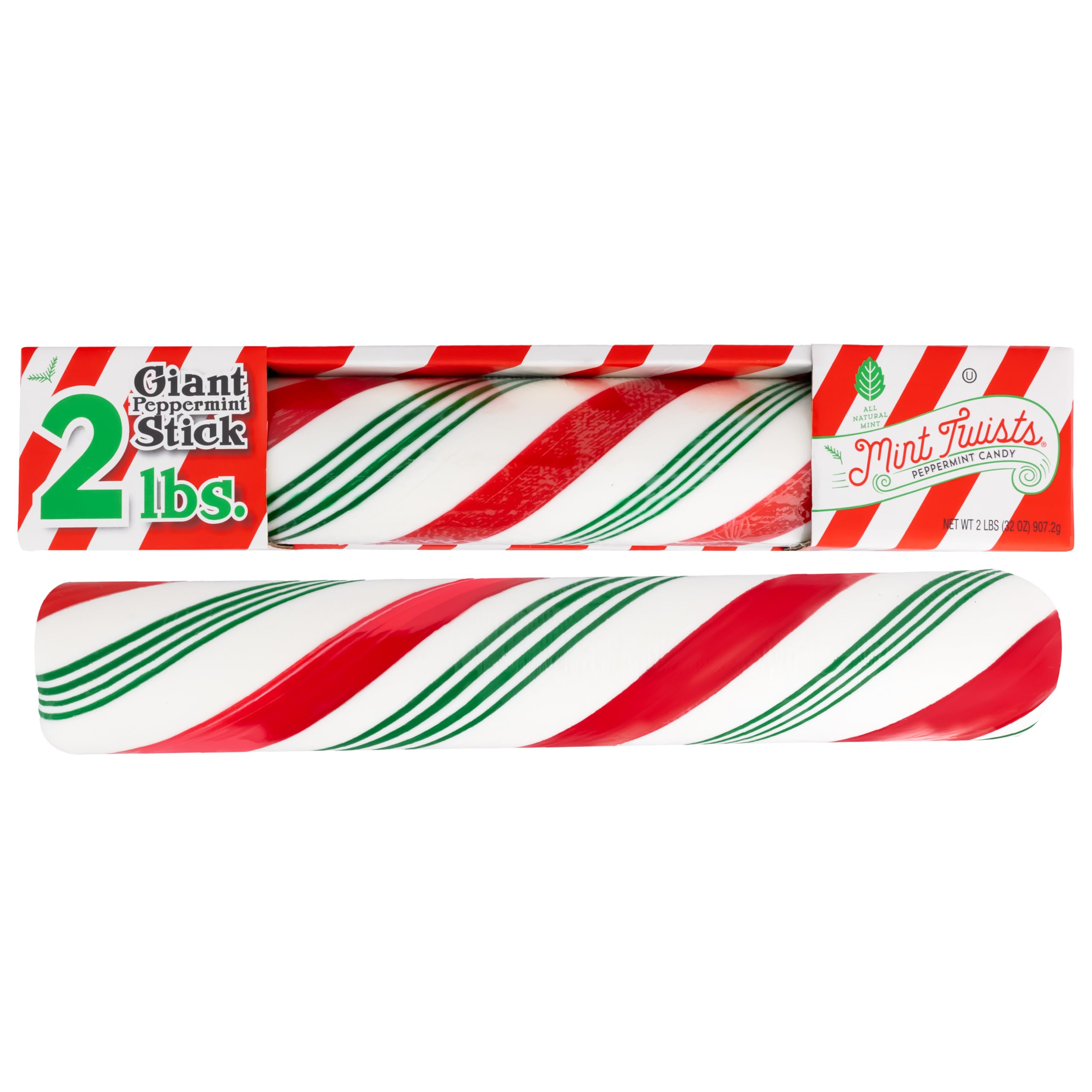 Mint Twists Giant 2 lb. Peppermint Stick - Peppermint Red & White Candy - Gluten Free, Kosher, Vegan - Great for Gifting, Crafting, and Eating - 2 lb. Stick