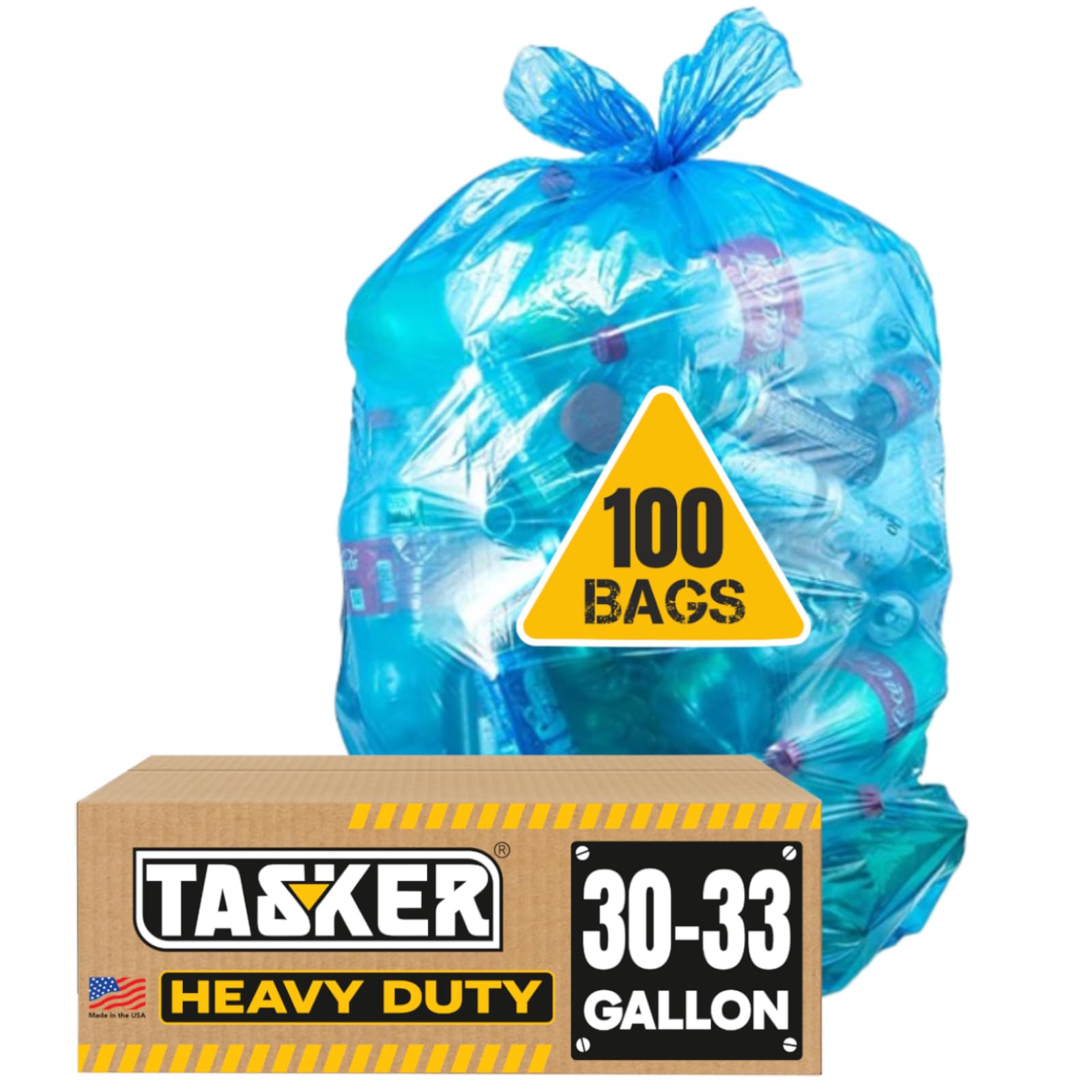 32-33 Gallon Recycling Bags Heavy Duty (MegaValue Pack 100 Bags w/Ties) Blue Recycling Bag 30-33 Gallon, Blue Trash Bag 30 Gallon - 33 Gallon Garbage