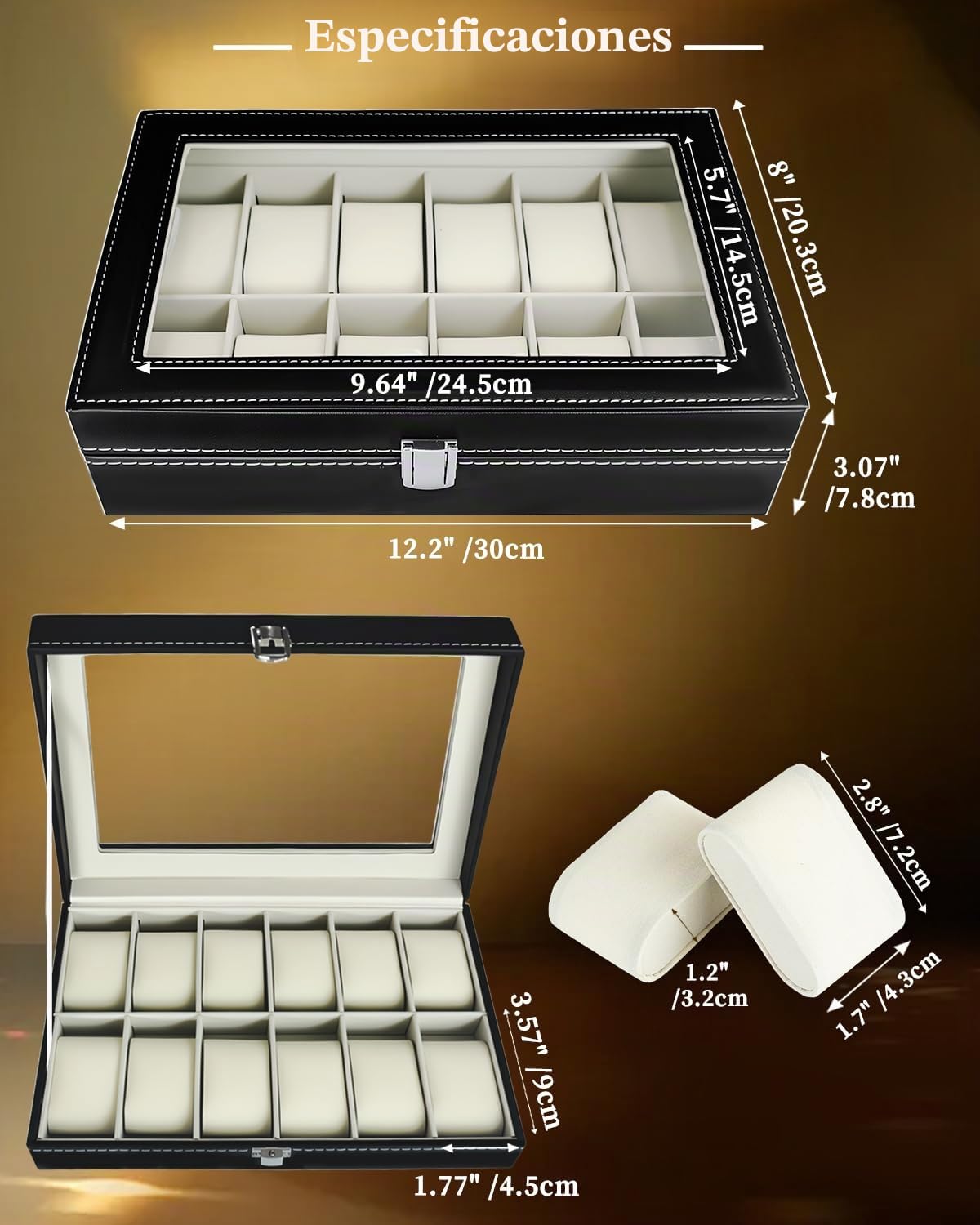 ATPEAM Caja para Relojes 12 Compartimentos Organizador Estuche Almacenamiento Tapa Cristal