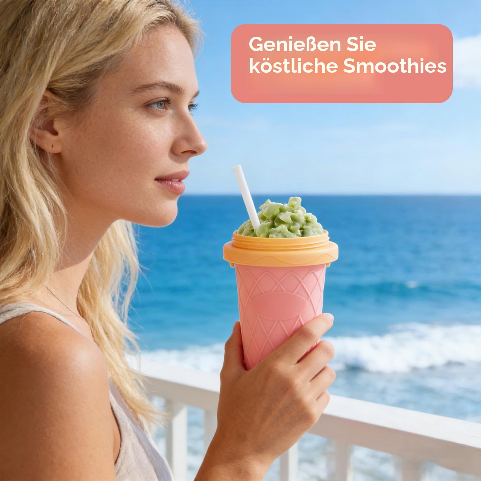 2-Teiliges Set Slush Becher, 2 In 1 Slush Maschine, Wiederverwendbar Slushie Maschine, Cups Verwendet FüR DIY Slushie Eis, Saft Silikon Squeeze Cup(GrüN+Rosa)