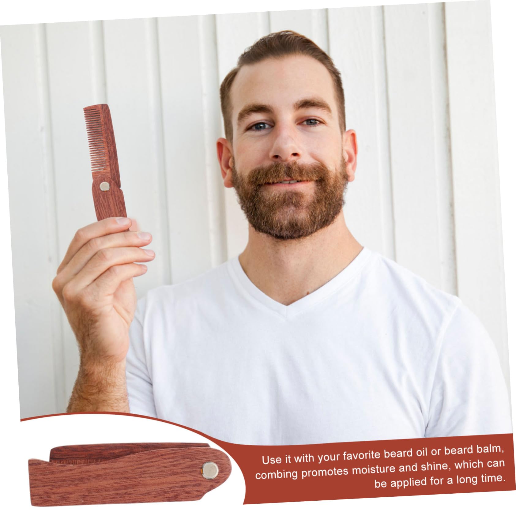 FRCOLOR 3pezzi Pettine Da Barba Legno Di Sandalo Comodo e Portatile Design Ergonomico Per Cura e Stile Della Barba Strumento Di Pulizia Per Viaggi e Uso Quotidiano