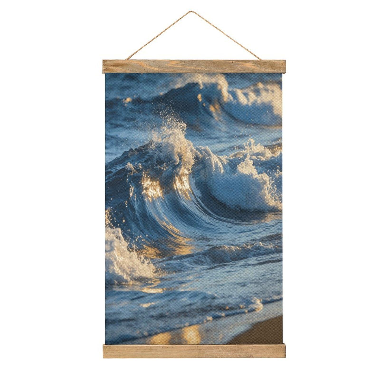VstaDank Sea Wave Poster with Wooden Frame Hanger Art Painting Wall Decor Poster Wall Hanging Wooden Frame 13x20 Wood Poster Hanger for Photo Picture Art Canvas Print Artwork