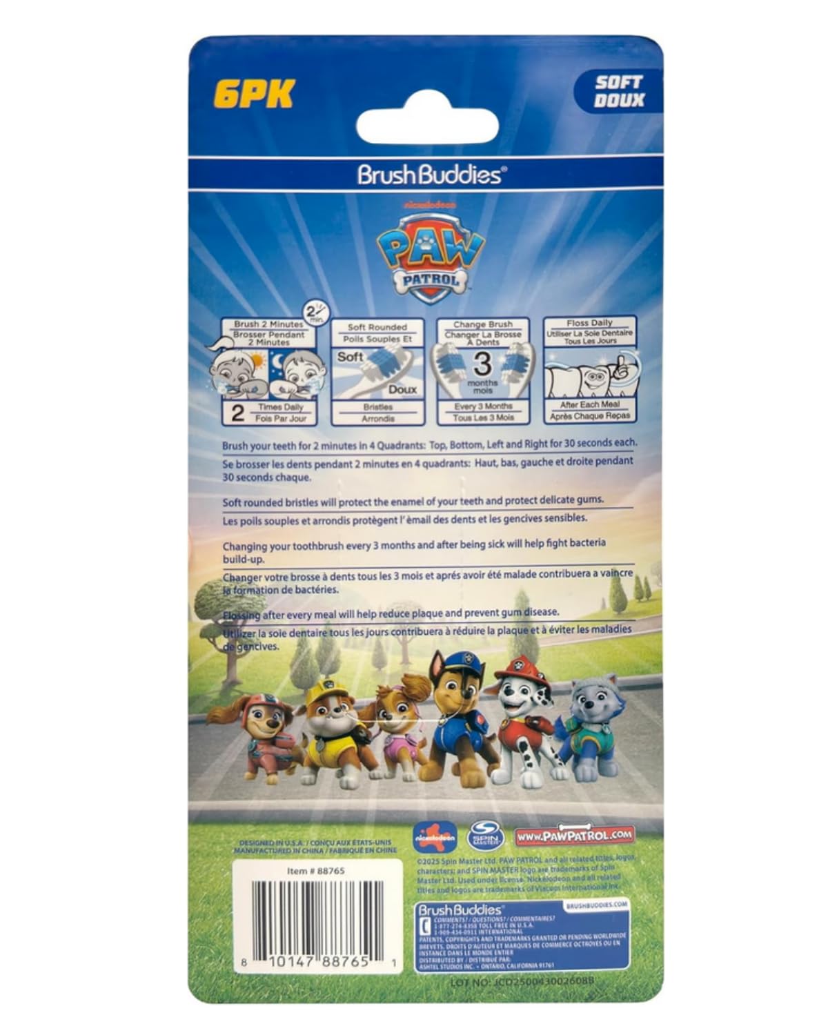 Brush Buddies Paw Patrol Kids Toothbrushes, Manual Toothbrushes for Kids, Toothbrush for Kids 4+, 6PK - 4
