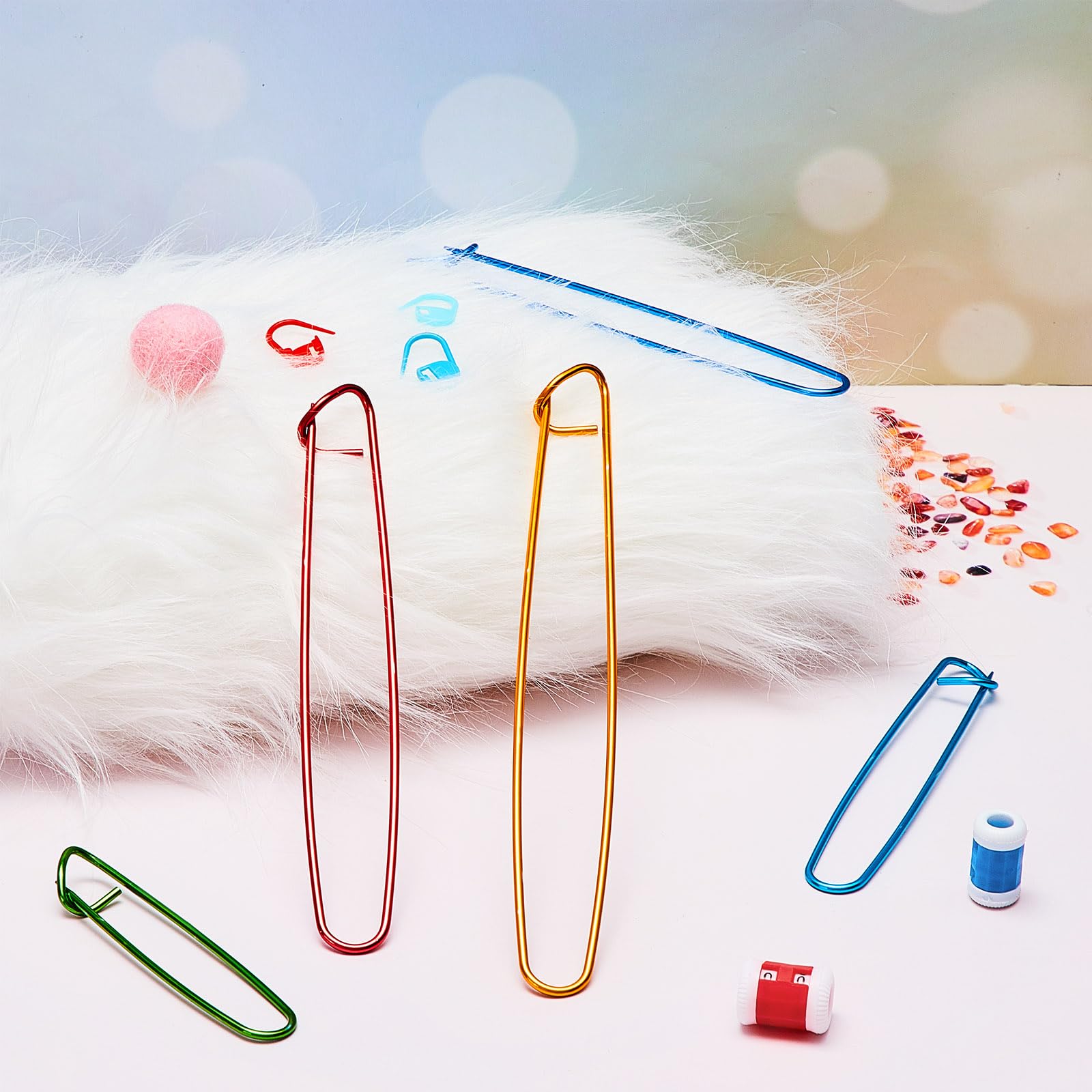 OBYJCA Set Di 46 Accessori Per Maglieria E Uncinetto - Contaferri, Pennarelli E Supporti Punti In Diverse Dimensioni