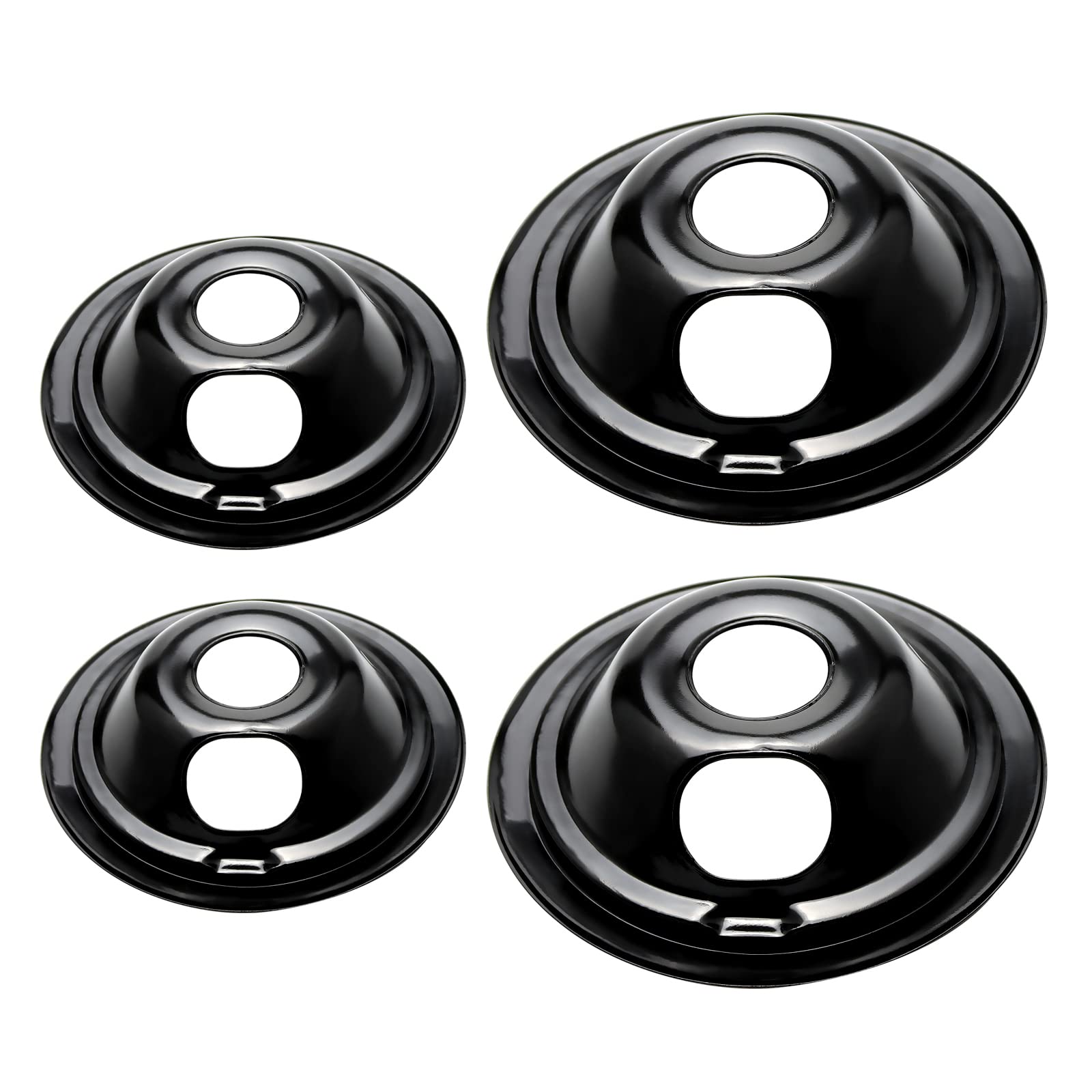 Beaquicy WB31M19 WB31M20 - Juego de 4 bandejas de goteo para quemador GE Hotpoint, incluye (2) sartenes de goteo de estufa eléctrica de 6 pulgadas y (2) 8 pulgadas, porcelana negra