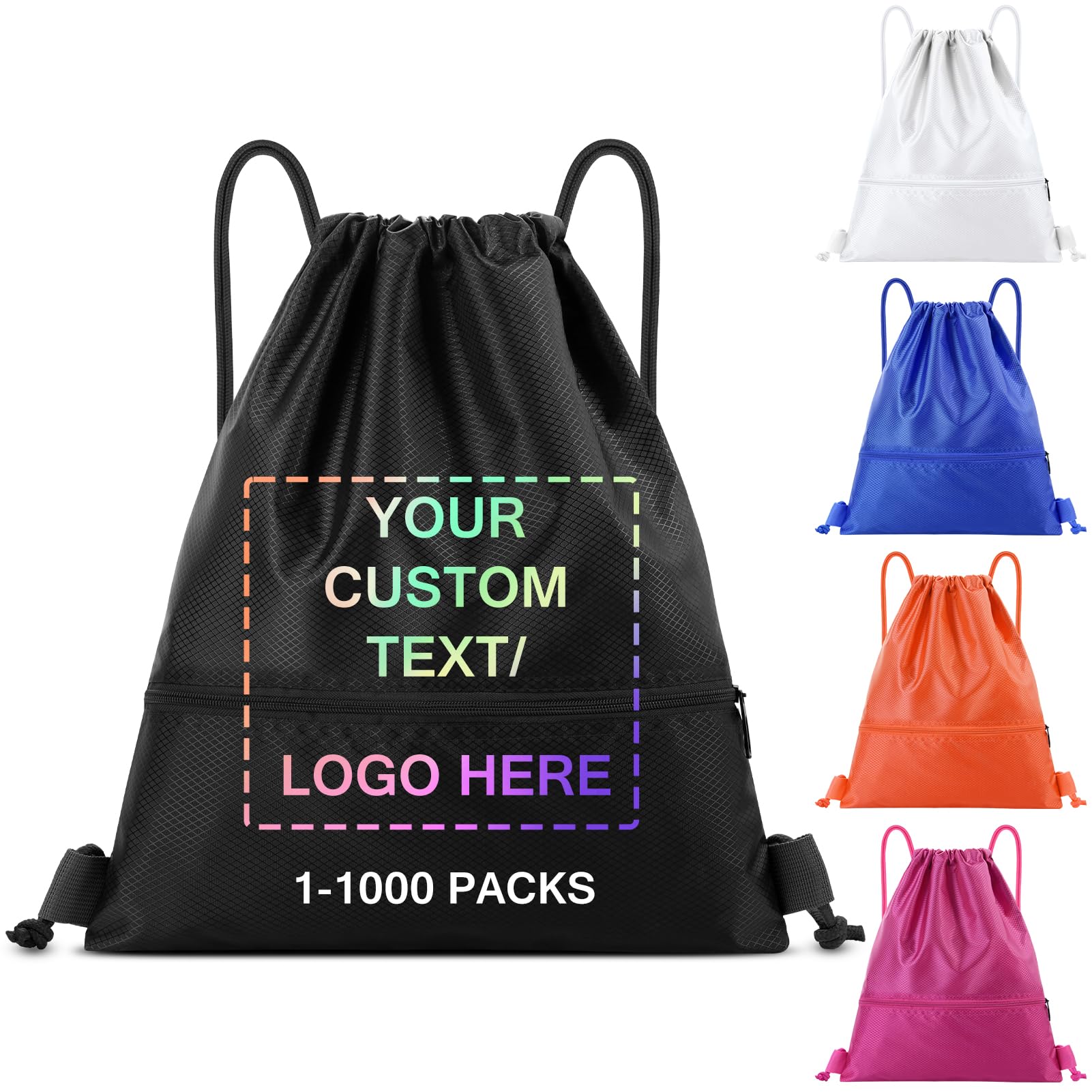 Personalised Drawstring Bag with Logo - Bulk Custom Polyester Fibre Drawstring Backpack for PE Kits Gym Sports School Swimming Drawstring Sack 36.5x44.5cm