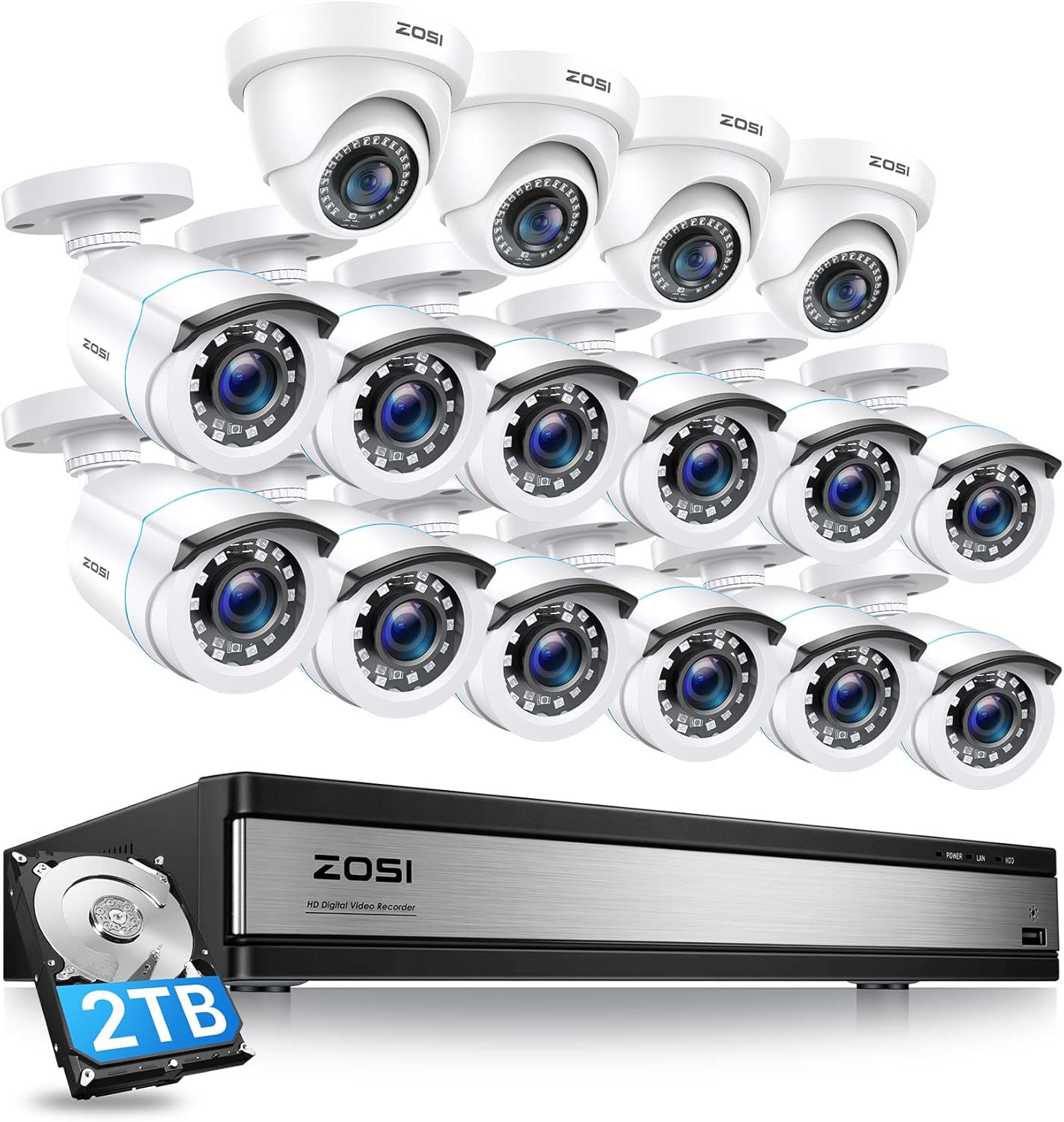 ZOSI 1080p 16 Channel Home Security Camera System, H.265
