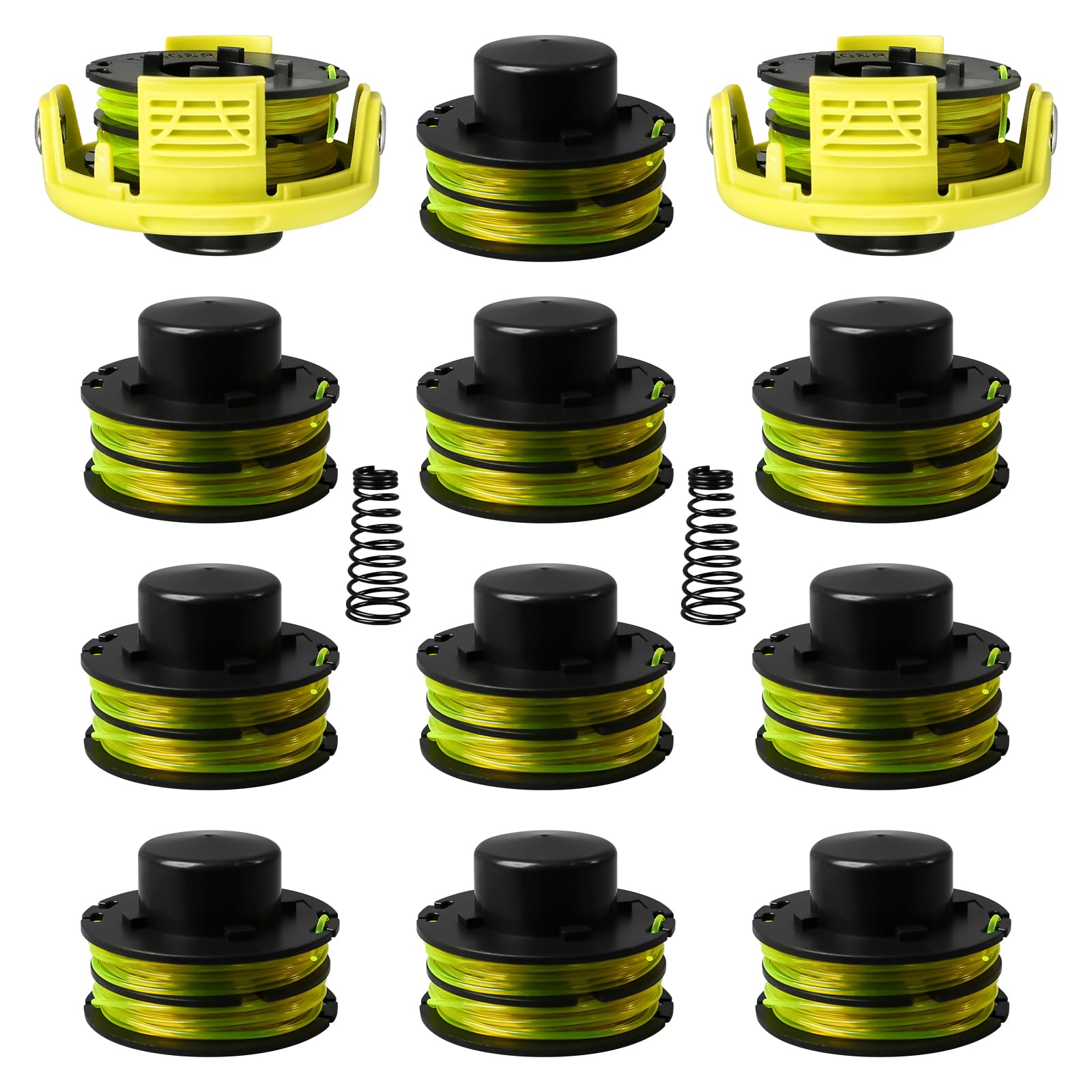 RAC118 Replacement Trimmer Spool Line for Ryobi RLT3525S, Double Autofeed Spool for Ryobi RAC118 RLT3525S 1.2mm dia 8.4m long (12 spool +2 cap+2 spring)