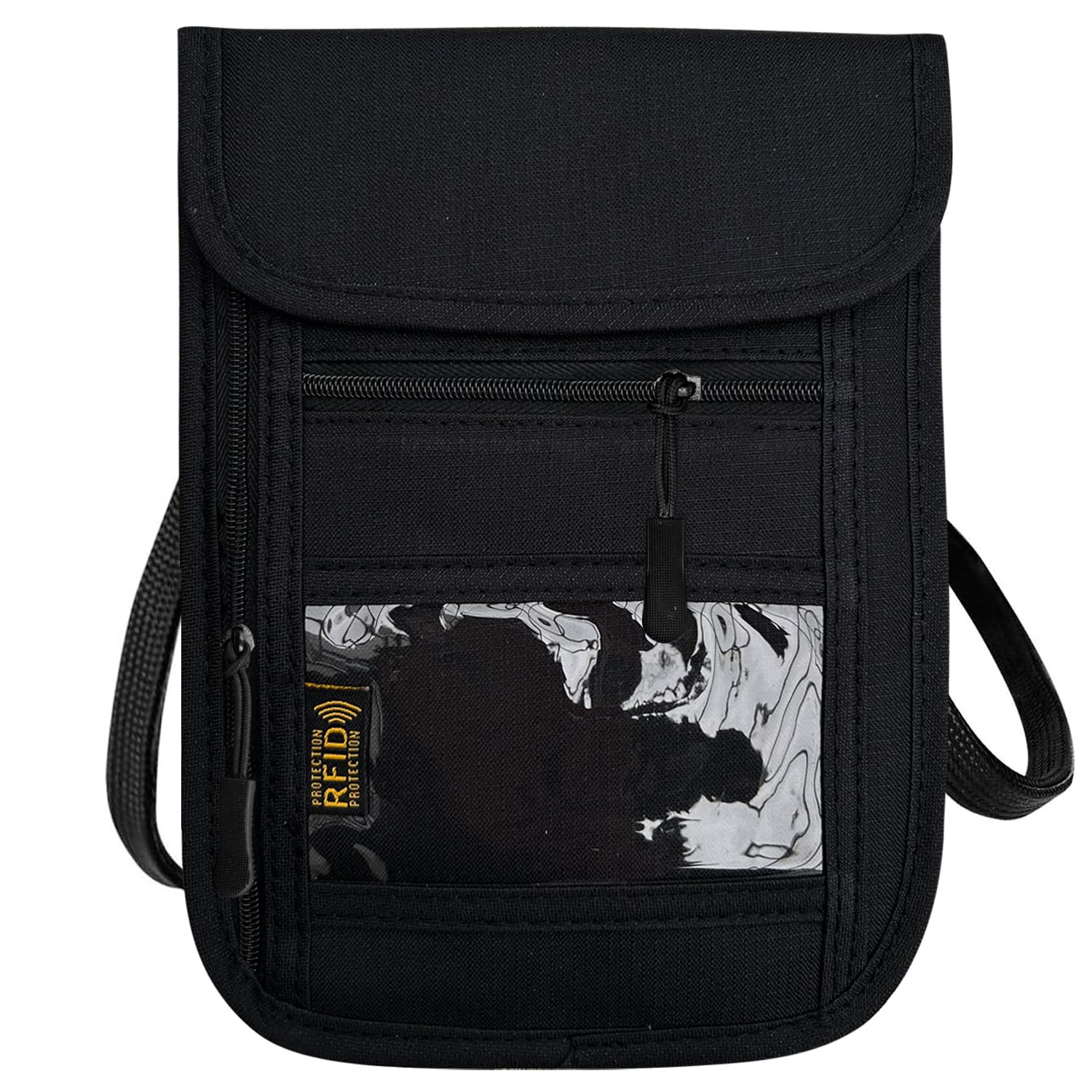 RFID Blocking Travel Neck Wallet Pouch and Passport Holder, Travel Neck Pouch Passport Holder for Women &amp; Men - Black
