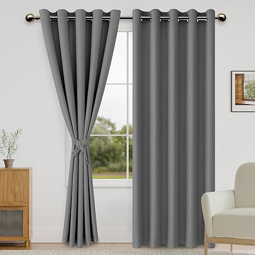DWCN Cortinas opacas grises para dormitorio, 60 x 84 pulgadas de largo, cortinas de ventana para oscurecer la habitación, aislamiento térmico y