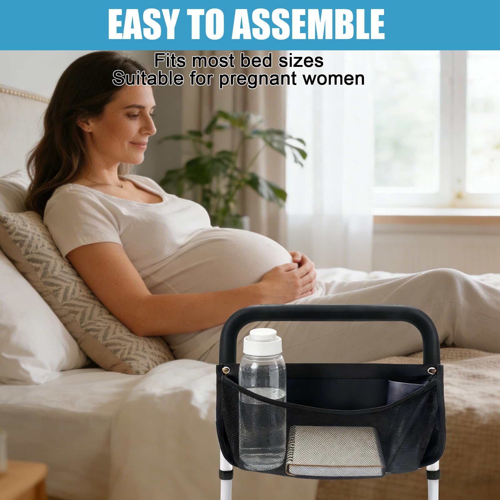 BORDEAG Letto per alzarsi, 93 x 42 x (43 – 53 cm, per anziani, supporto per letto, regolabile in altezza, stabile, acciaio al carbonio per camera da letto e ambiente di cura