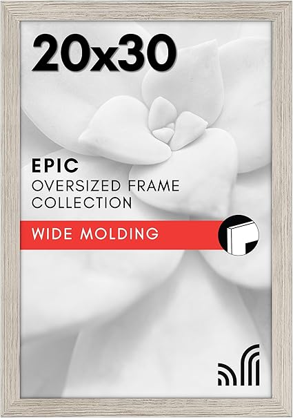 Americanflat 20x30 Poster Frame with Polished Plexiglass - Wide Picture Frames Made of Engineered Wood for Vertical or Horizontal Wall Display - Epic Collection - Driftwood