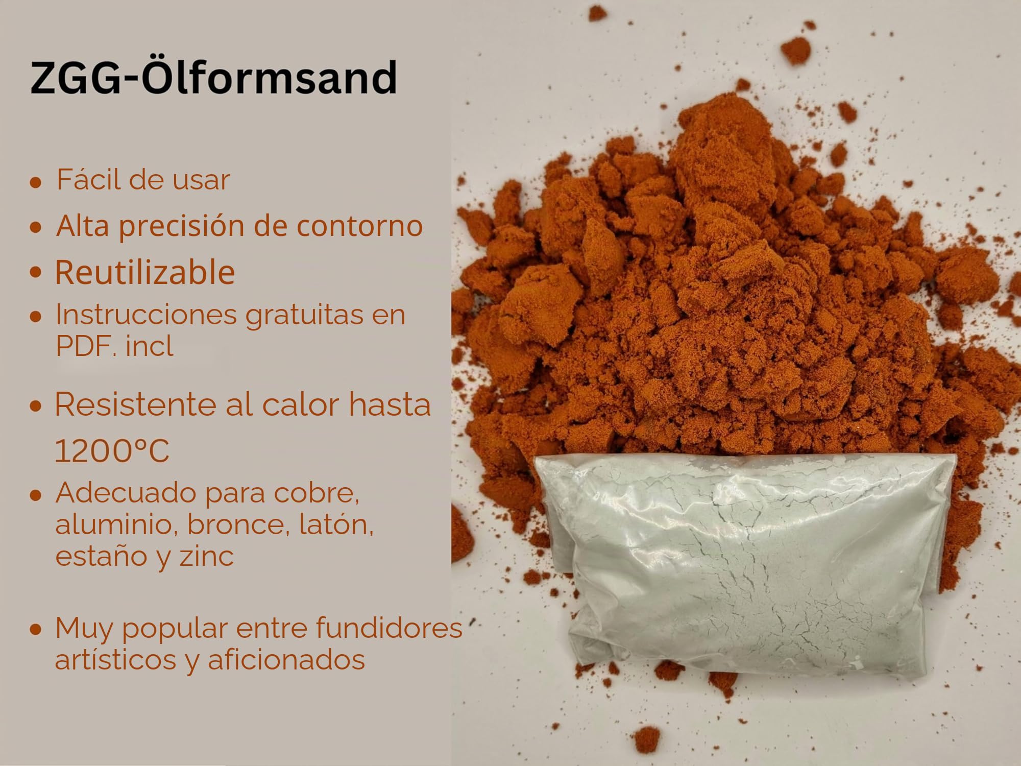 arena de aceite para la construcción de moldes, a partir de 5 kg + 100 kg de talco gratis para metales, grano muy fino, reutilizable, ideal para 1-25 kg de arena moldeada
