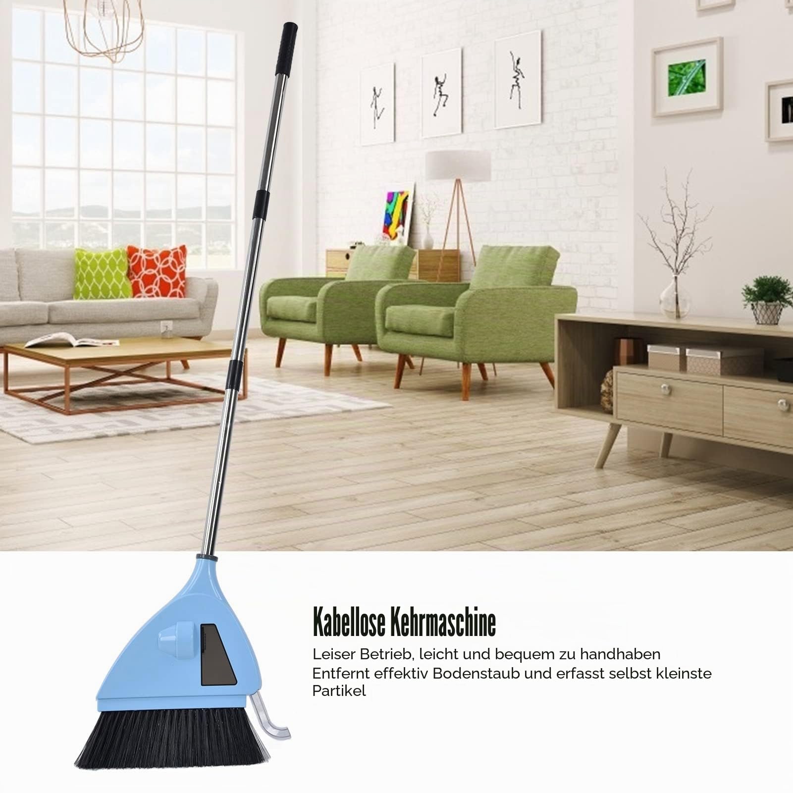 KIMISS 2 in 1 Akku Staubsauger und Besen - USB aufladbarer kabelloser Staubfege-Reiniger für Schlafzimmer und Haushalt