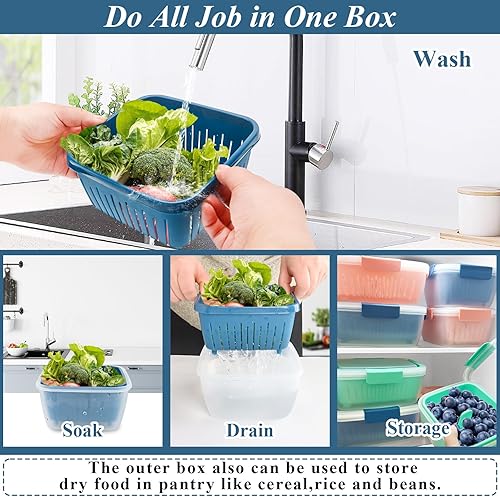 Miniatura 6 de Contenedor de almacenamiento de frutas Berry Keeper de 50 onzas para refrigerador, recipientes de alimentos frescos con coladores de drenaje