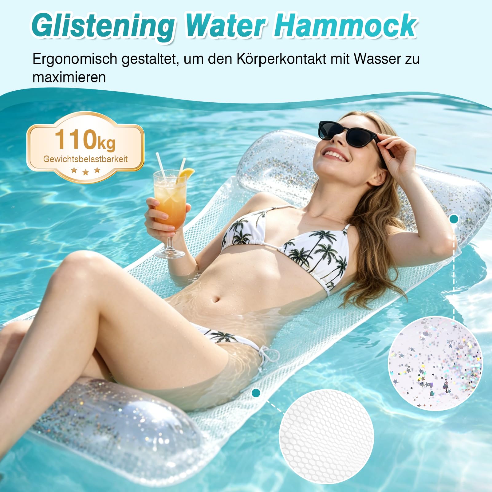 CYFIE 2 Stück Wasserhängematte Erwachsene, 4 in 1 Wasser Hängematte, Aufblasbares Pool Wasserhängematte mit Luftpumpe, Wasserhängematte mit Netz für Schwimmbäder Strände Partys