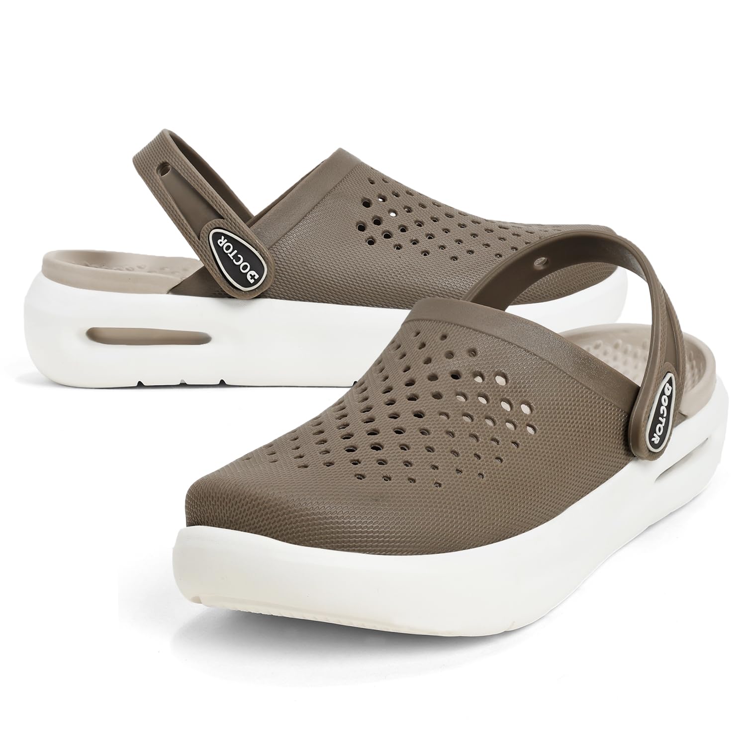 DOCTOR FEEL SOFT Men Platform Clogs with Adjustable Back Strap | Lightweight EVA Cushioned Sole | Breathable Anti-Slip Everyday Wear Footwear for Indoor & Outdoor Use Beige