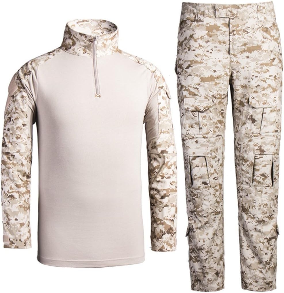 HJLYQXQMen's Military Tactical Shirt and Pants Airsoft Paintball Hunting Combat Uniform Army Camo