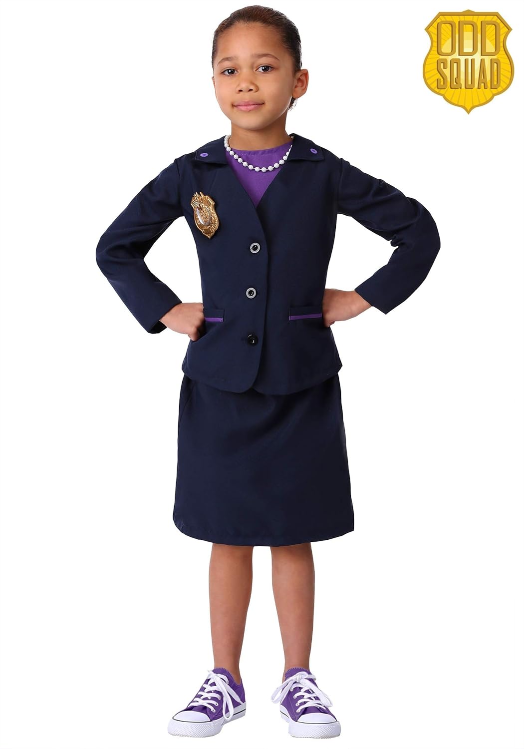Odd Squad Girls Ms. O Costume - Suit Jacket, Purple Lining, Shirt Front, and Tie