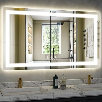 XRAMFY 40x 60LED Bathroom Mirror, Backlit + Front Lit, LED Bathroom Mirror with Lights for Wall, 3 Colors, Anti-Fog, Dimmable Brightness, Tempered Glass