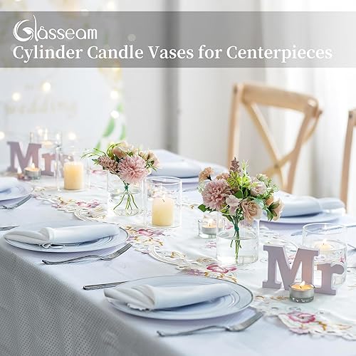 Miniatura 3 de Glasseam Jarrones cilíndricos de vidrio para centros de mesa, juego de 12 jarrones de flores transparentes pequeños, decoración moderna de jarrones