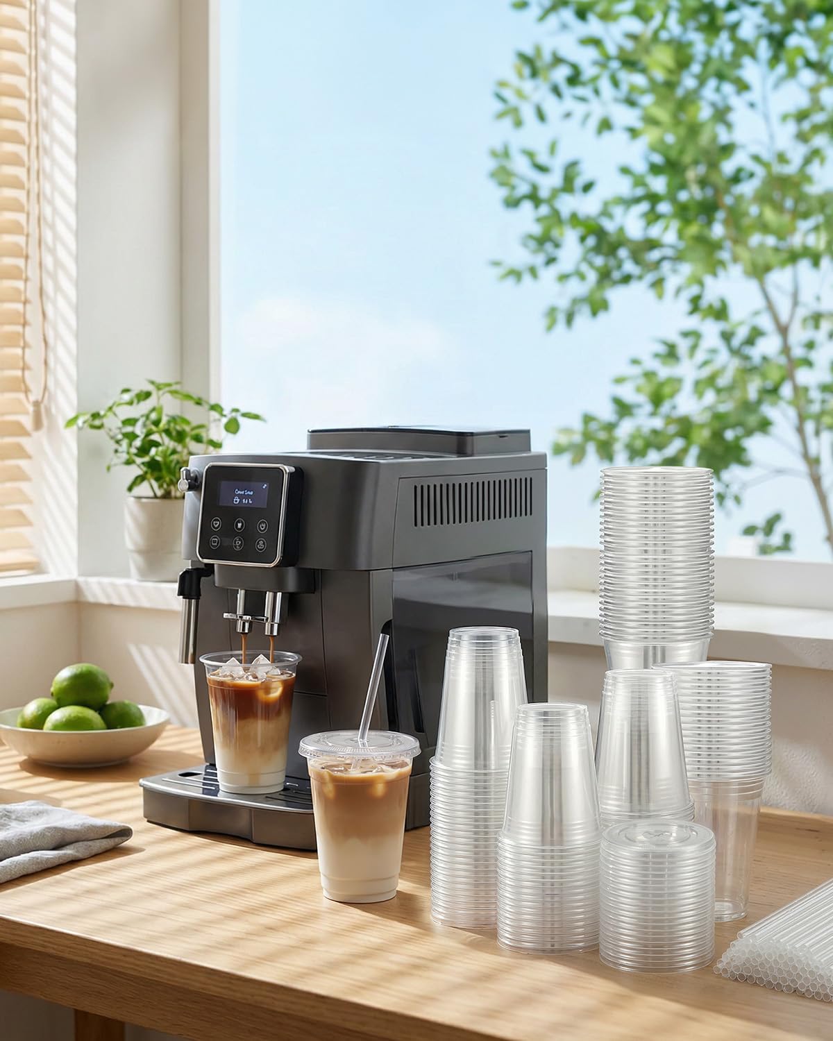 Plastic Cups with Lids and Straws：𝟏𝟎𝟎 𝐏𝐚𝐜𝐤 𝟏𝟔 𝐨𝐳 Clear Disposable iced coffee cups with lids,BPA-Free Break Resistant & Heavy Duty for Smoothies, Juice, Soda & Party To Go