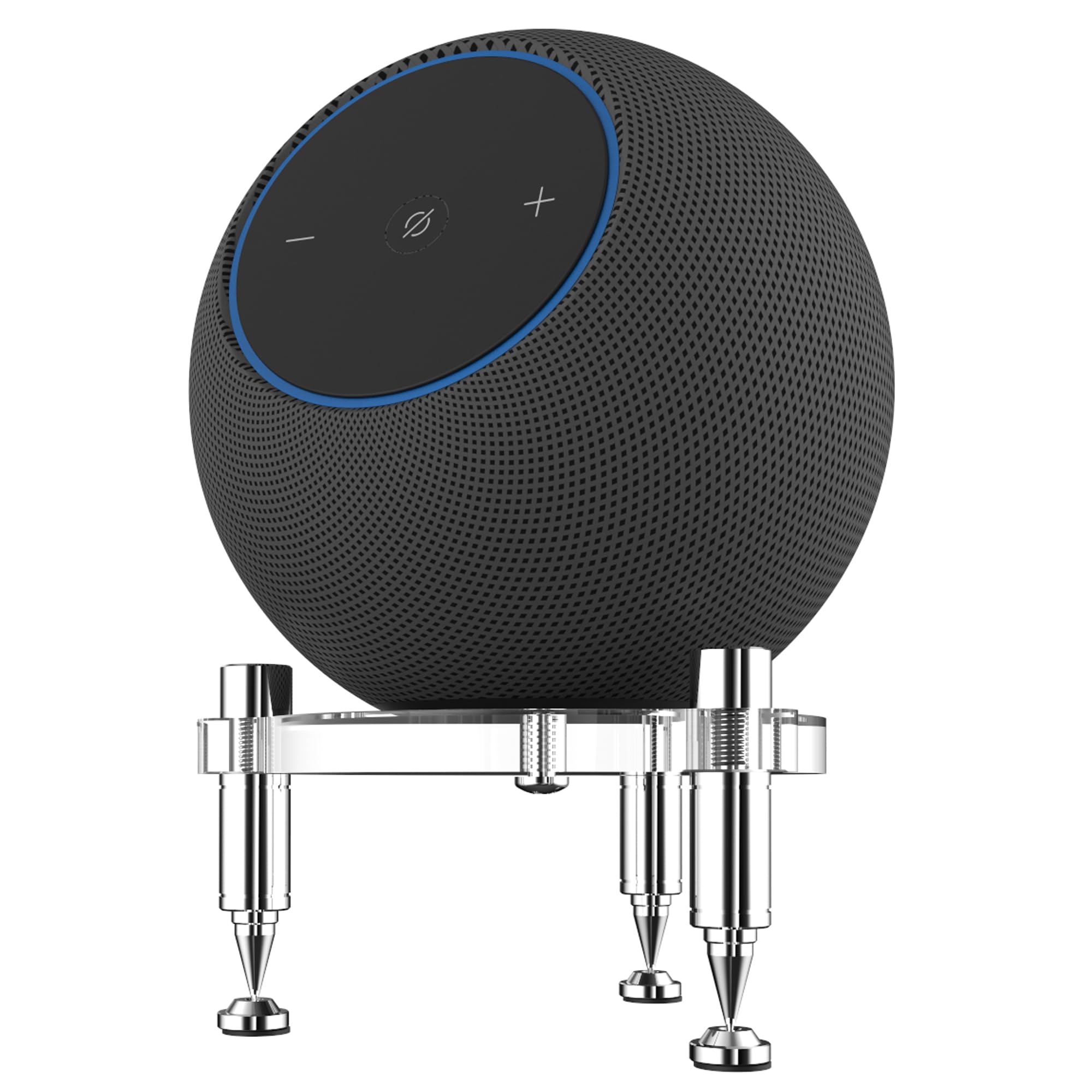 Ständer für 2025 New-Echo Studio Smart Speaker, Stoßdämpfer Spikes für New Studio 2025 (Transparent mit silberfarbenen Metallic-Füßen)