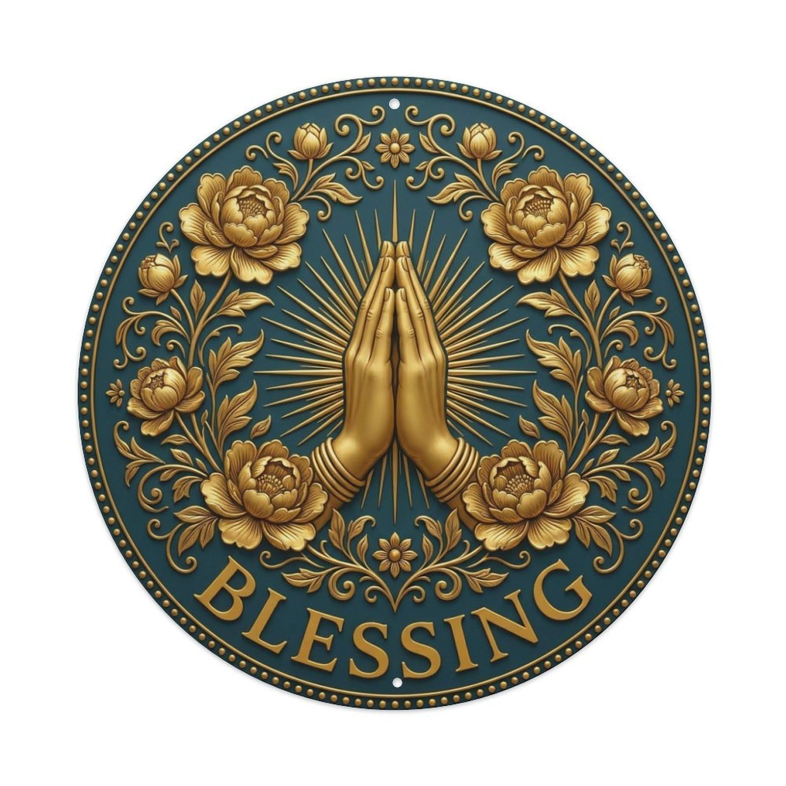 Fyrn Style Metal Tin Sign Vintage Namaste Praying Hands Blessing Flower Zen Yoga