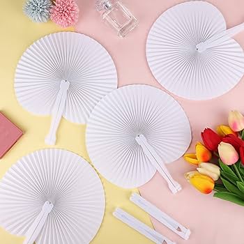 100 Ventagli Di Carta Bianchi Pieghevoli: 23x26 Cm Con Manico In Plastica Per Matrimoni E Feste - 4