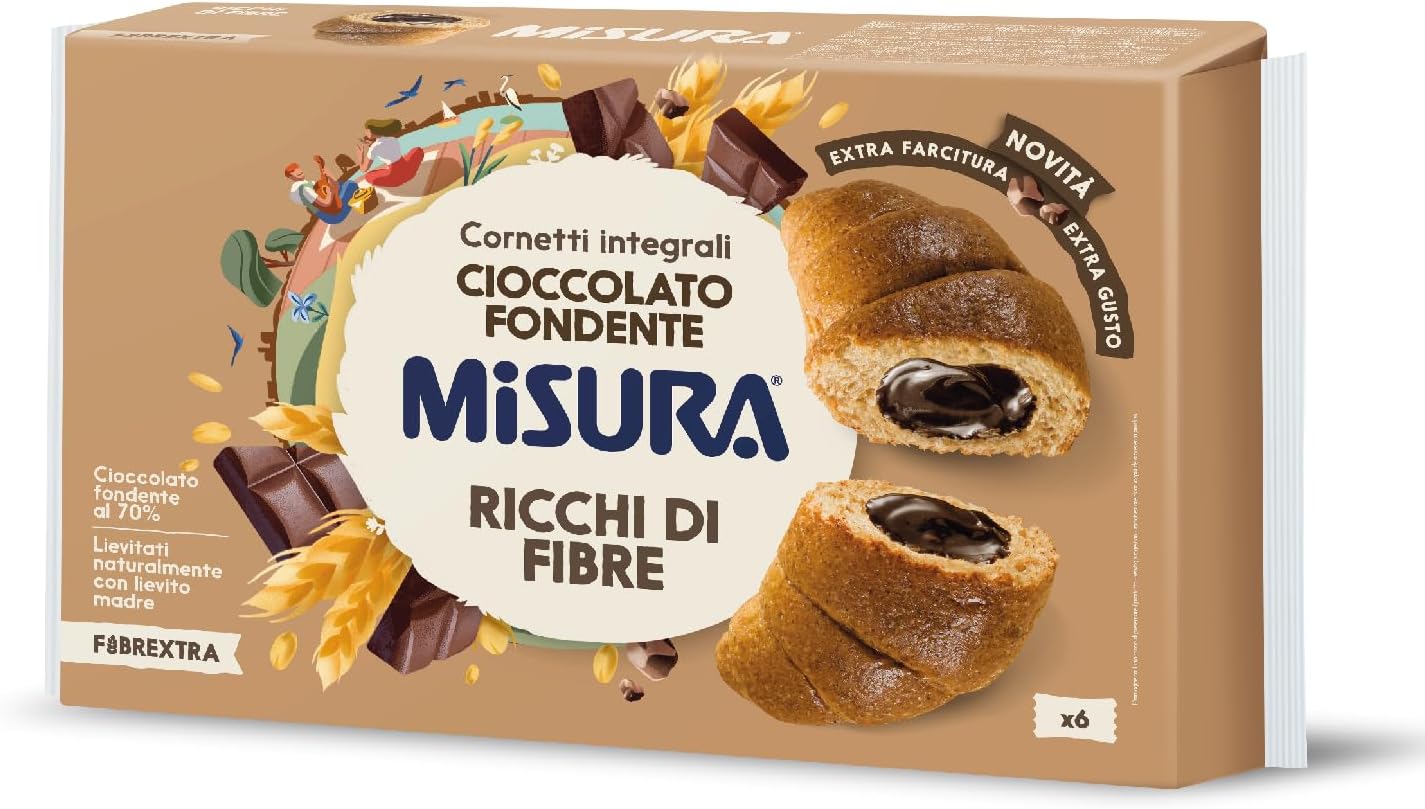 Misura Fibrextra Cornetti Integrali Cioccolato Fondente, Ricchi di Fibre