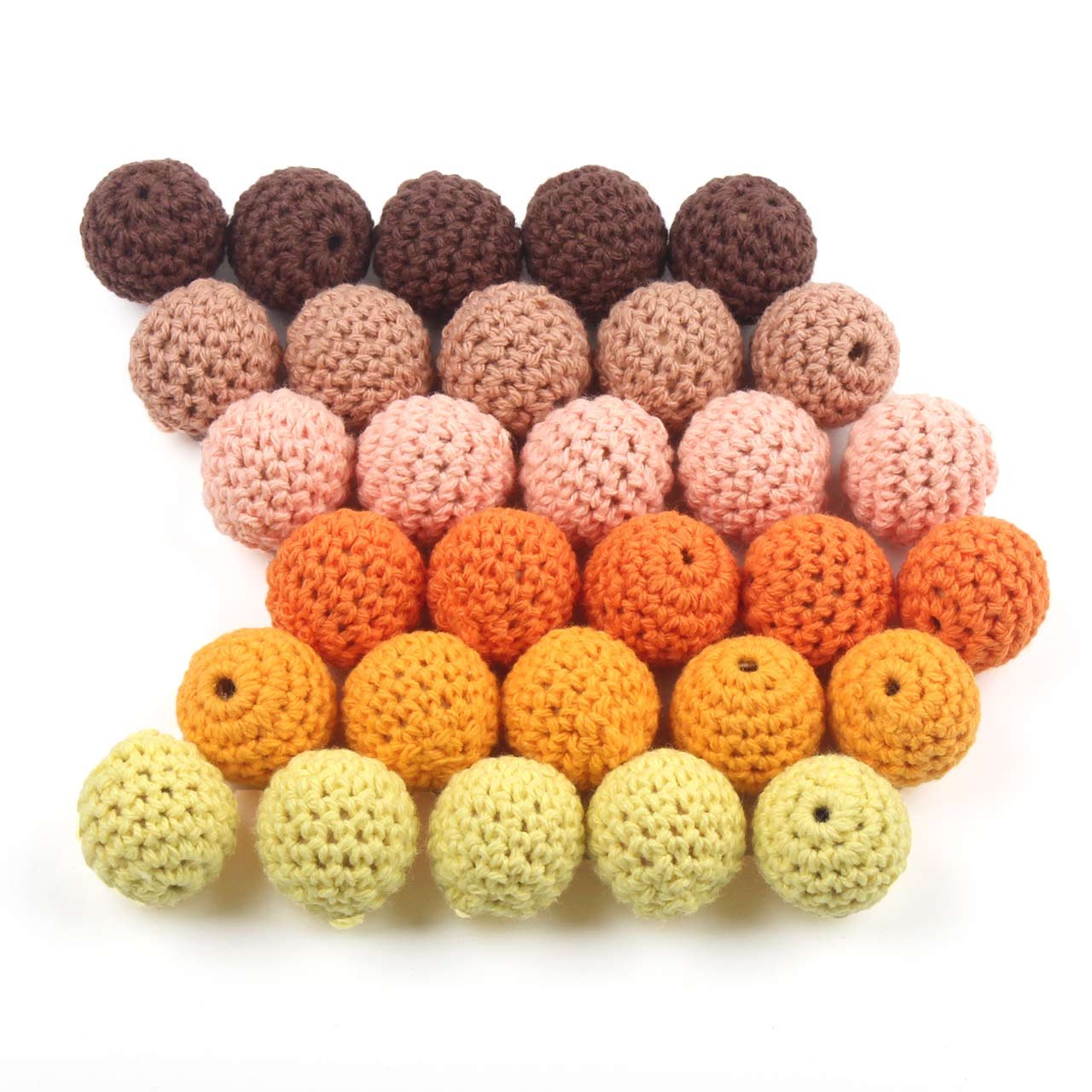 Beads for Jewelry Making for Kids 50pcs Crochet Bead Kit DIY Teething Toy Ring Hand Knitting Ball, Khaki and Coffee Series, 20mm
