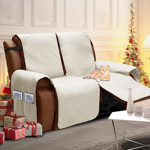 Vista 98 de XINEAGE Funda reclinable resistente al agua, fundas para sofá reclinable de 3 asientos con bolsillos, funda protectora acolchada gruesa para perros