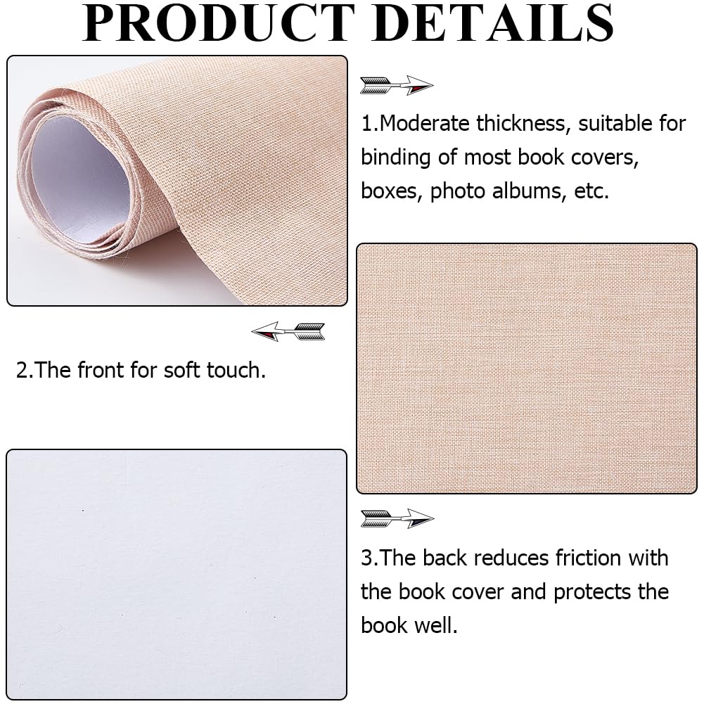 craspire Toile de Lin Couleur Biscuit Surface en Tissu Dos Papier 35 x 17 Pouces D'Épaisseur Idéale pour la Reliure de Livres Cahiers Albums Scrapbooking Archivage Bricolage Protection et Fournitures