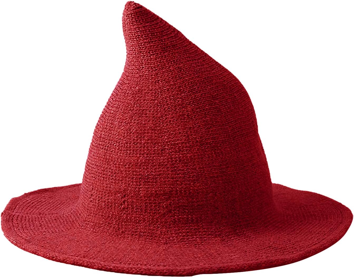 BXT Halloween Knitted Wool Wizard Hat Foldable Wide Brim Pointed Witches Cap for Party Masquerade Cosplay Dress-up Costume