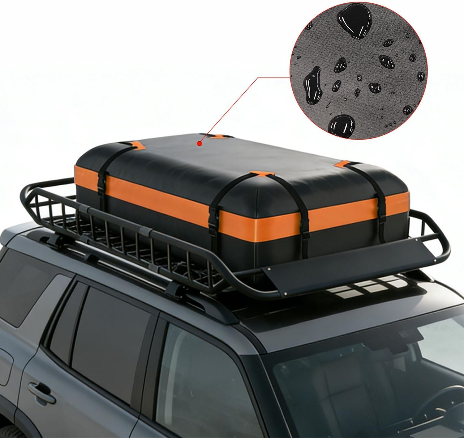 Roof Rack Cargo Basket 50 x 36 Inch Extendable Rooftop Carrier with Waterproof Cargo Bag Net and Straps, Heavy Duty Steel Luggage Rack with Wind Fairing for SUV Truck Car 200 lbs