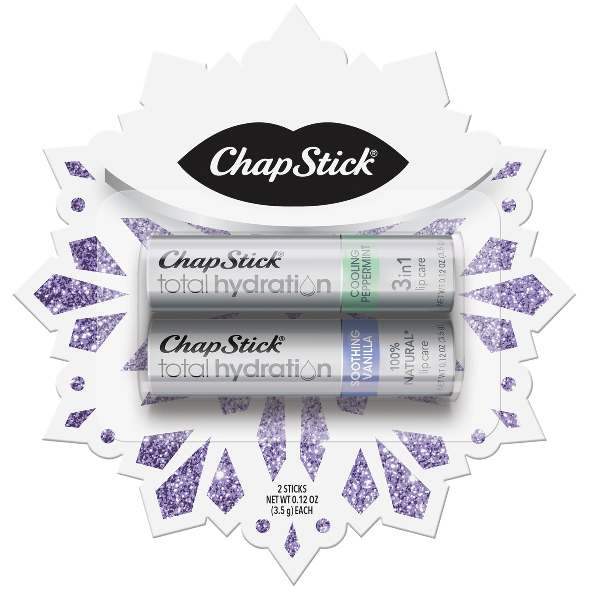 ChapStick Total Hydration Soothing Vanilla and Cooling Peppermint Lip Balm Snowflake Gift Set Lip Care - 0 12