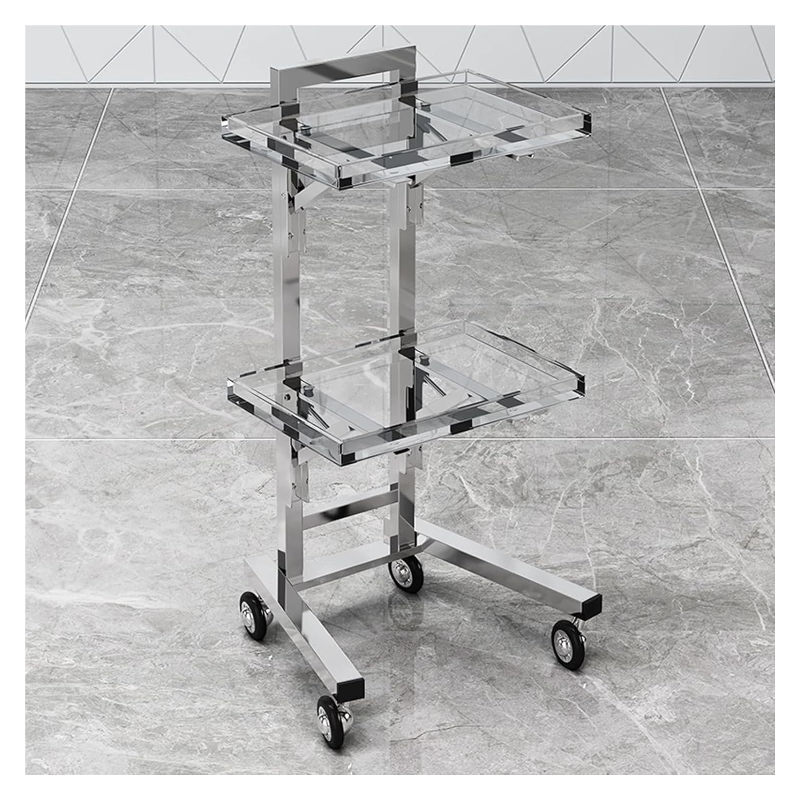 LJYKBFL Rolling Stainless Steel Utility Cart with Wheels, Folding Storage Trolley Sturdy Organizer Stand for Bedroom, Salon & Home