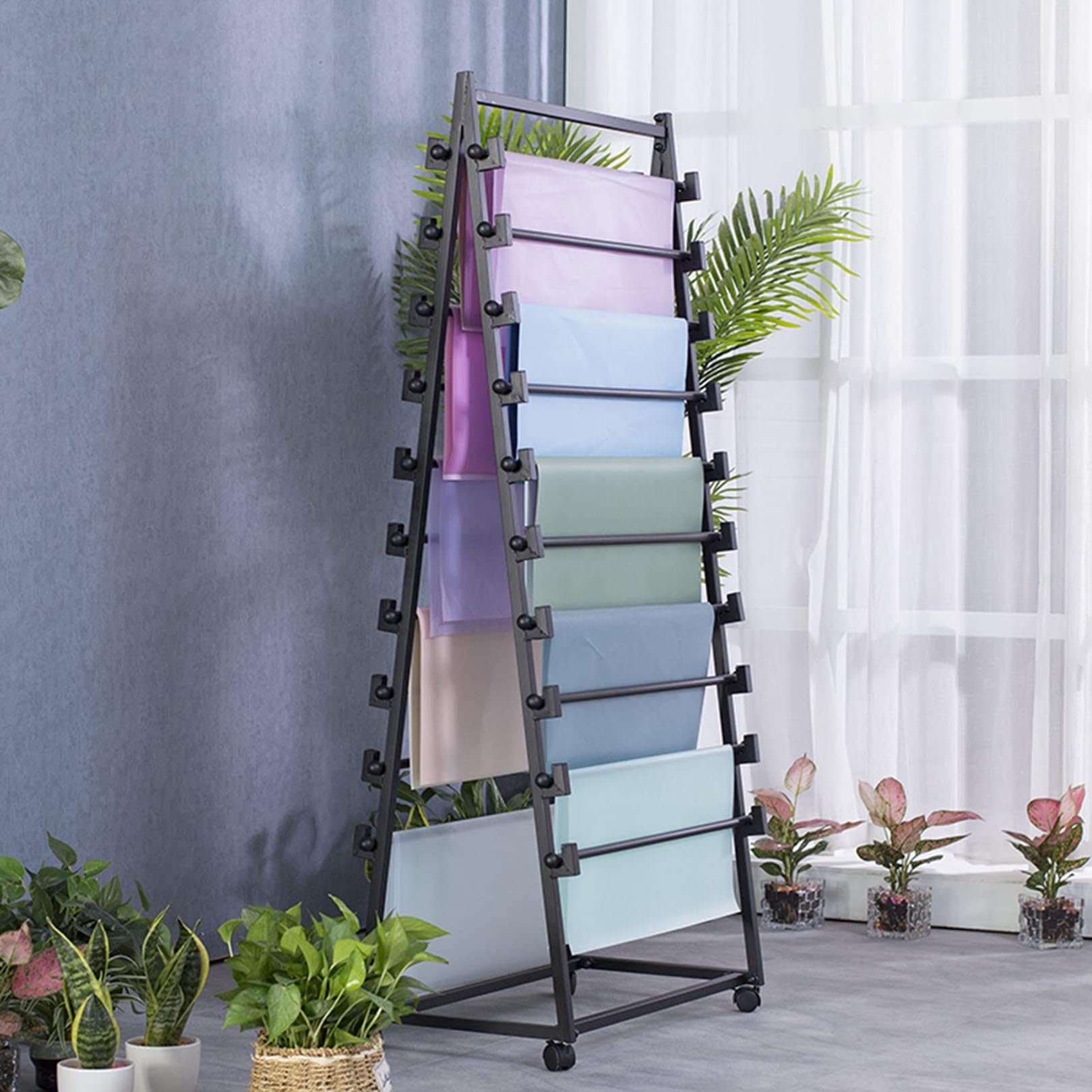 ManiCrown Double Sided Metal Scarf Display Rack, Shawl Fabric Silk Scarf Storage Rack for Commercial Clothing Store, Floor -Standing Sheets Belt Suit Pants Hanging Rack, Accessory Organizer Rack (Siz