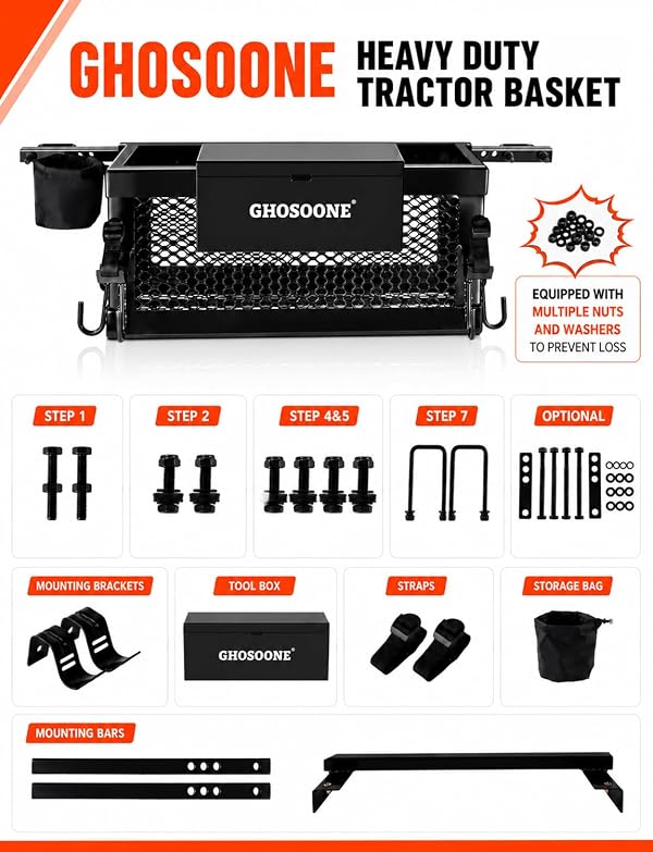 GHOSOONE Heavy Duty Tractor Tool Box 24"x 10"x 10" Multi-Function Tractor Accessories, Suitable for Most Tractors and Zero Turn Mower by GHOSOONE - Image 8