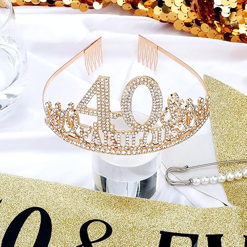 Miniatura 2 de Decoraciones de cumpleaños número 40 para mujer, banda de cumpleaños número 40 para mujer, coronas de cumpleaños 40 para mujeres de 40 años y