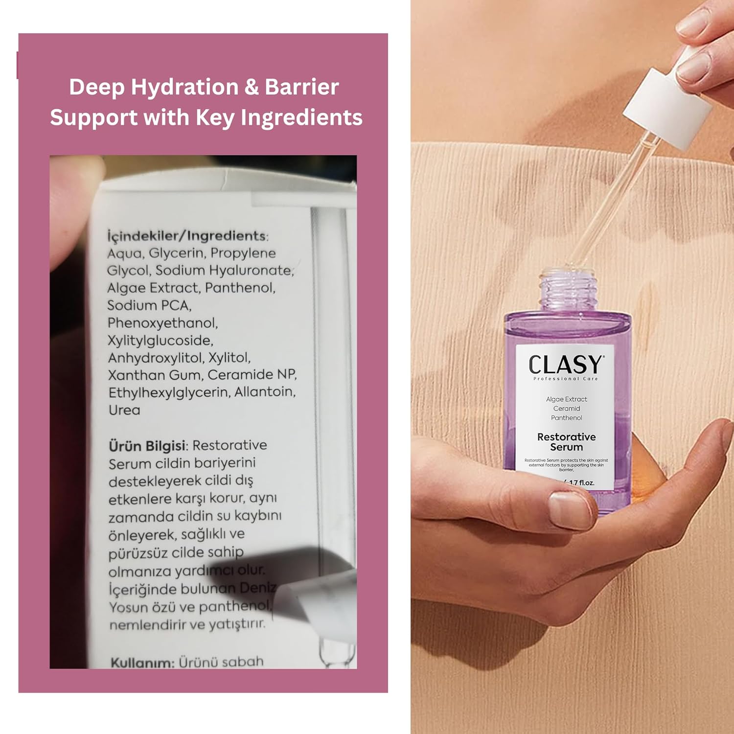 Hydrating Face Serum with Hyaluronic Acid & Ceramides – Barrier Repair Serum for Women with Panthenol & Algae Extract – Anti Aging Moisturizer – 50ml - Image 3