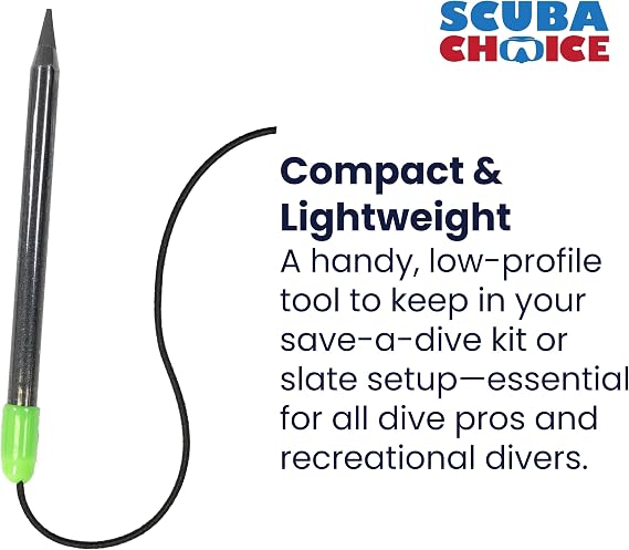 Scuba Choice Graphite Pencil for Dive Slate with Cap & Bungee Durable Replacement for Underwater Writing, Scuba Diving, Snorkeling, Freediving, Spearfishing, 3-4/3 Pencil